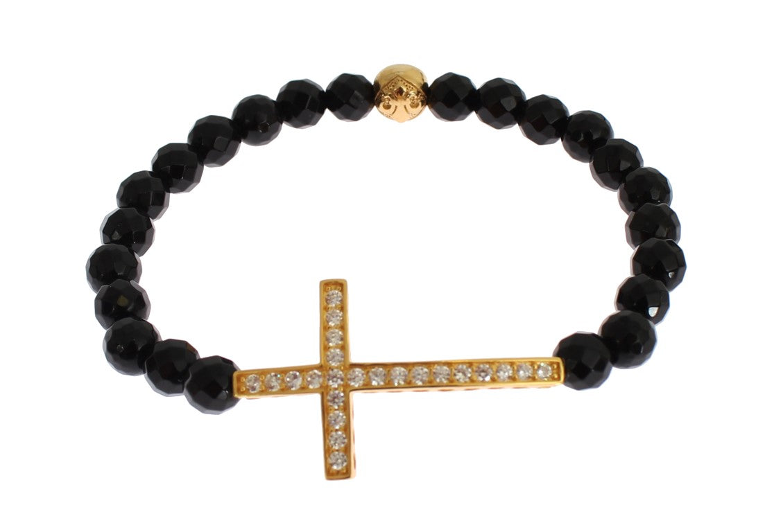 Nialaya Achatstein Gold CZ Kreuz 925 Silberarmband