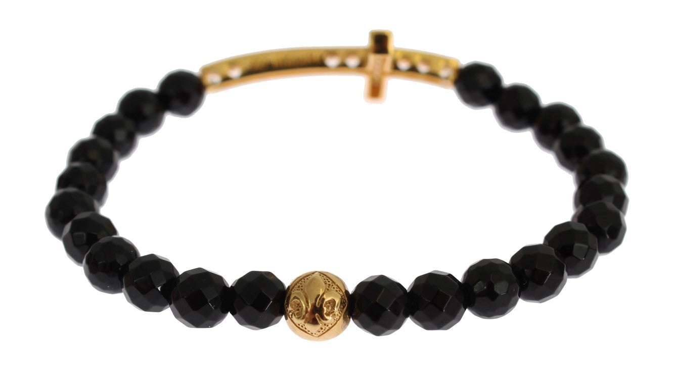 Nialaya Achatstein Gold CZ Kreuz 925 Silberarmband