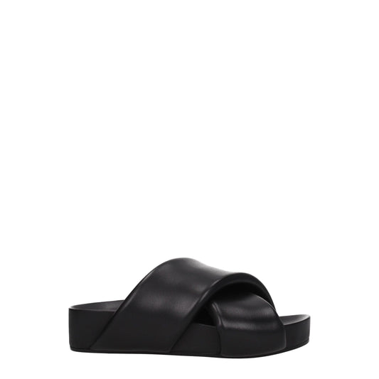 Jil Sander Schwarze Lederruhschuhe Sandalen