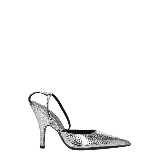 BY FAR Graue Leder -Hochferse Pumps
