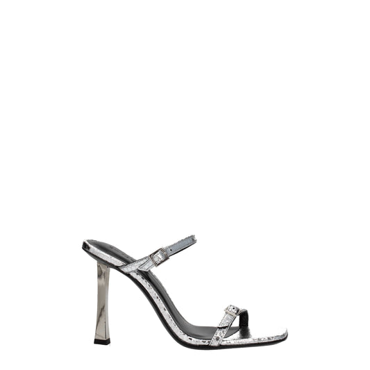 BY FAR Graues Leder Stiletto Heels Sandalen