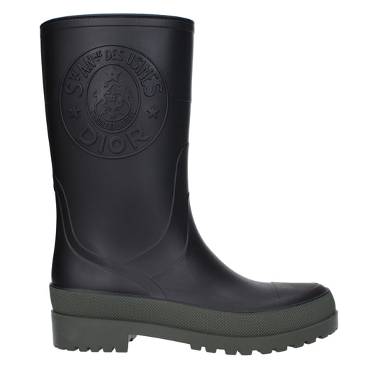Christian Dior Schwarzer Baumwollregen Boots