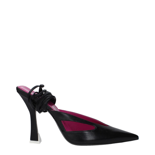 The Attico Schwarzer Lederstöcko Heels Sandalen