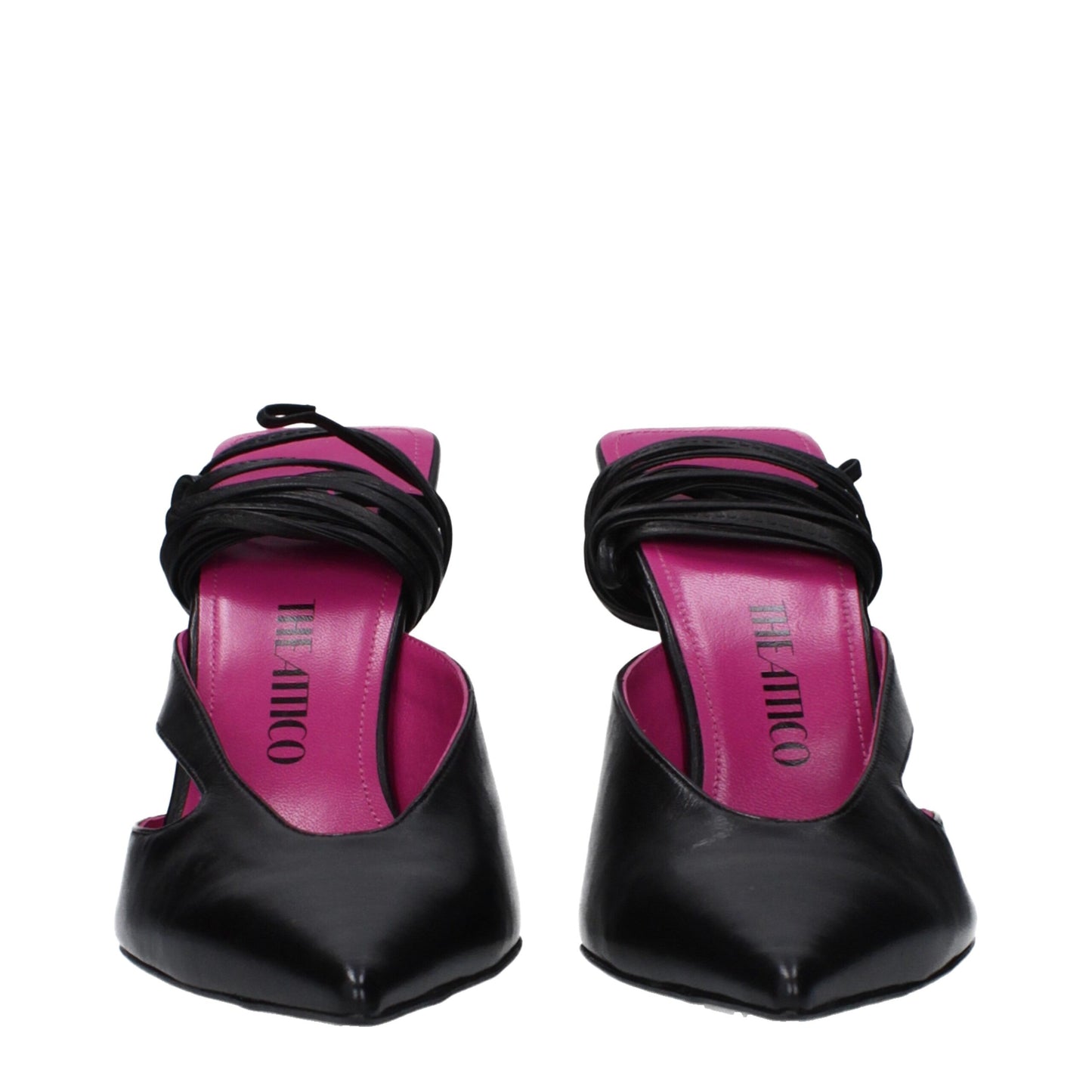 The Attico Schwarzer Lederstöcko Heels Sandalen
