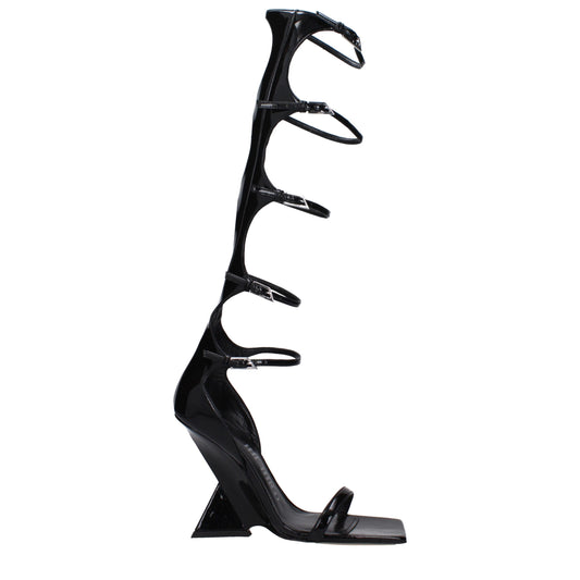 The Attico Schwarzer Lederstöcko Heels Sandalen